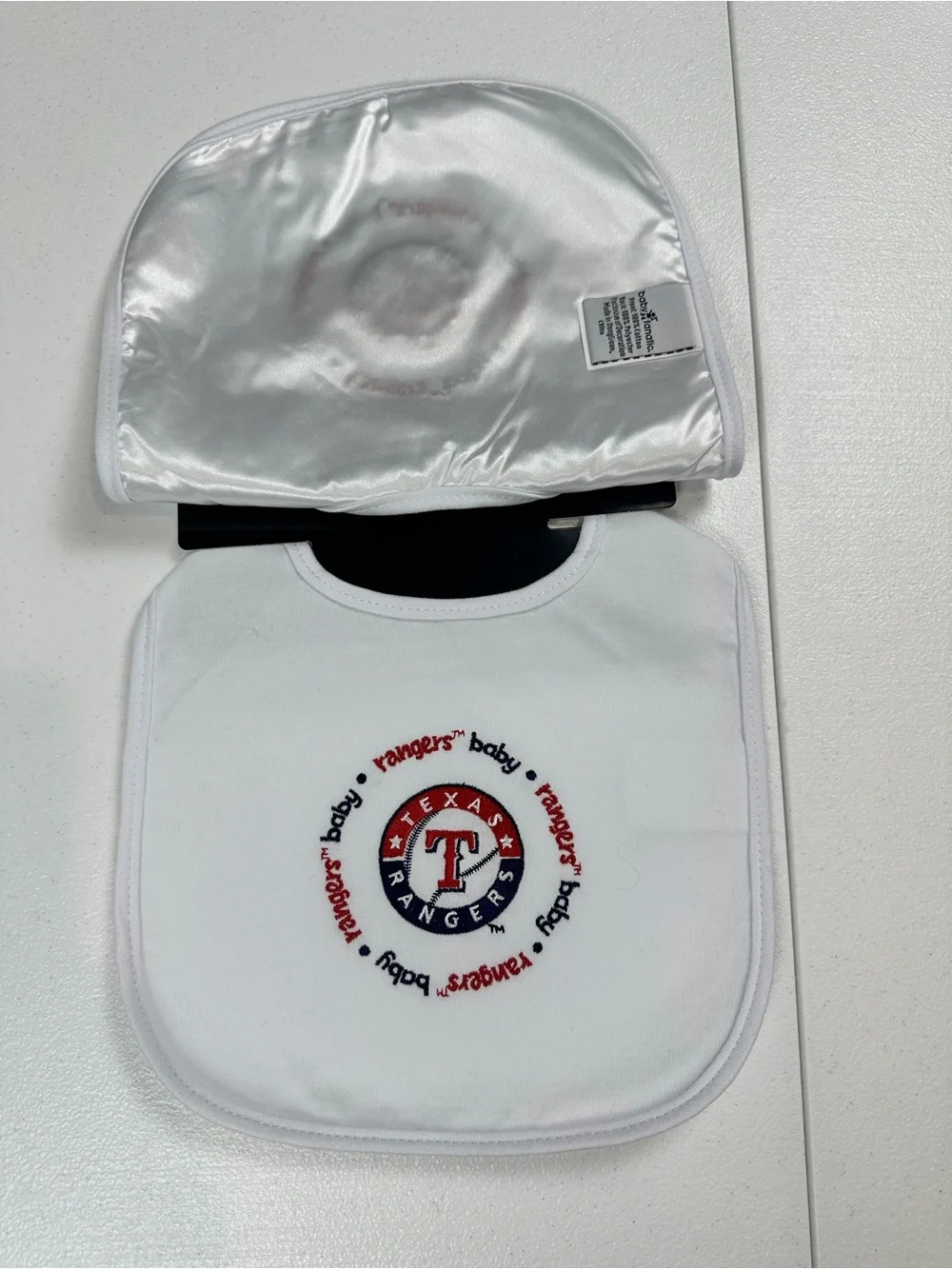 MLB Texas Rangers White Baby Bibs with Red & Blue Logo 2-Pack